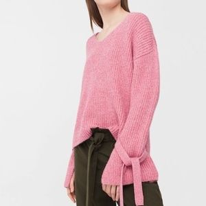 Mango VNeck Pink Bell Sleeve Sweater with Bows